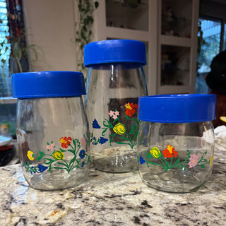 3 Vintage Carlton Flower Print Glass Cannisters