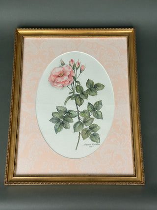 Gallery-Framed Botanical Rose Prints Custom Framed Pair 1989