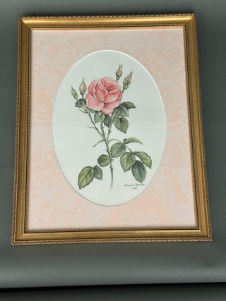 Gallery-Framed Botanical Rose Prints Custom Framed Pair 1989