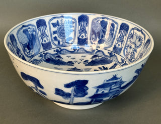 Vintage Williams-Sonoma Grande Cuisine Blue & White Chinese Porcelain Bowl, 12” Kraak-Style Centerpiece