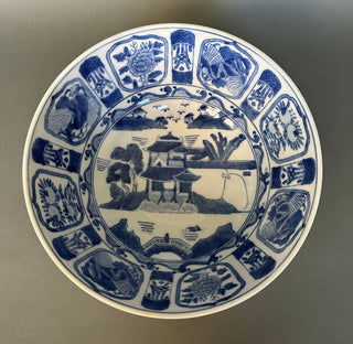 Vintage Williams-Sonoma Grande Cuisine Blue & White Chinese Porcelain Bowl, 12” Kraak-Style Centerpiece