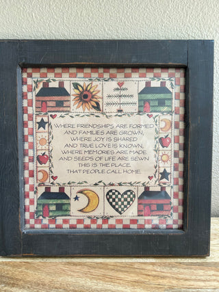 Framed Americana Folk Art Plaque “Where Friendships…”