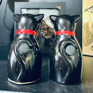 Antique Black Cat Salt & Pepper Shakers w/Squeakers  Japan