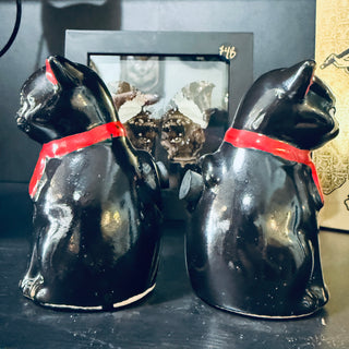 Antique Black Cat Salt & Pepper Shakers w/Squeakers  Japan
