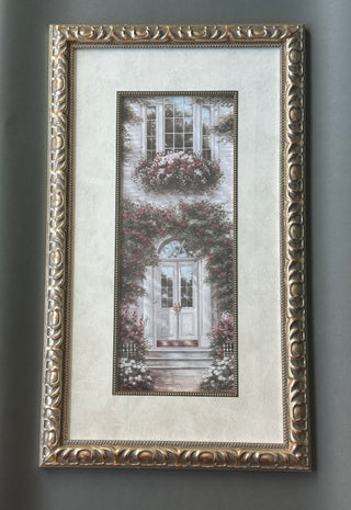 Betsy Brown Framed Art Print “Liberty Hall” — Rose-Covered Doorway, 29” Ornate Silver-Gilt Frame