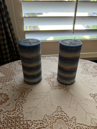 Blue, White and Tan Striped Candle- 6 inches sold separately