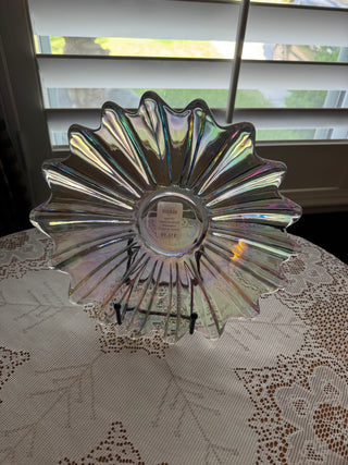 Vintage Ferderal Glass Iridescent Flower Bowl - 9 inches wide