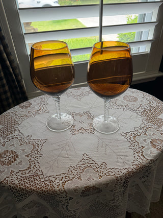 Vintage Amber Balloon Wine Glasses bu Pier One - sold as set of 2
