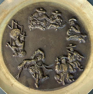 Vintage Mid-Century Korean Cast Brass Charger Plate – 11" Folk Dancers Wall Plaque
