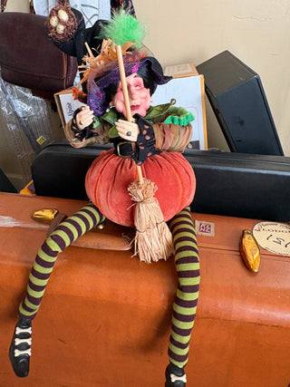Coven Witch Shelf Sitter - porcelain-look face, orange cloth body 16"