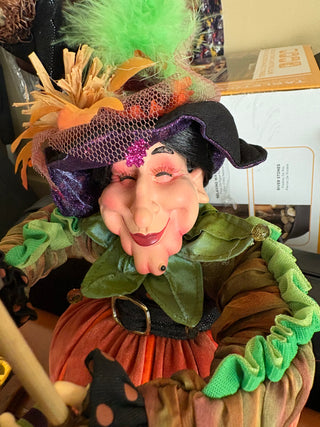 Coven Witch Shelf Sitter - porcelain-look face, orange cloth body 16"