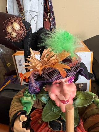 Coven Witch Shelf Sitter - porcelain-look face, orange cloth body 16"