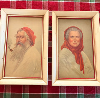 Pair of Vintage Christmas Art, cream frames