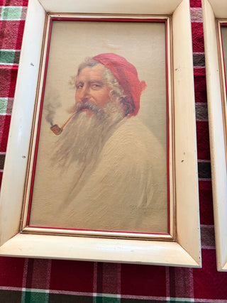 Pair of Vintage Christmas Art, cream frames