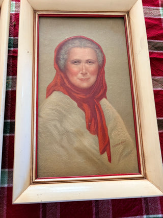 Pair of Vintage Christmas Art, cream frames