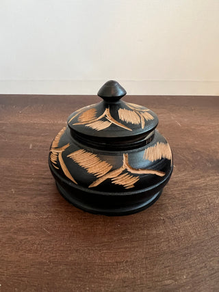 Black carved wood trinket jar