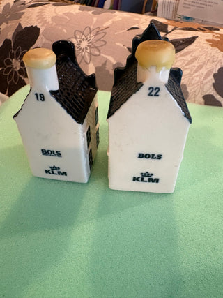Vtg. KLM Delft Blue House Bottles #19 & 22 - Bols Holland, sealed, set of 2