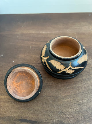 Black carved wood trinket jar