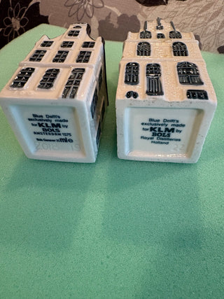 Vtg. KLM Delft Blue House Bottles #19 & 22 - Bols Holland, sealed, set of 2