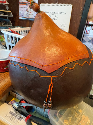 Handcrafted African Calabash Gourd w/lid, beaded tassels