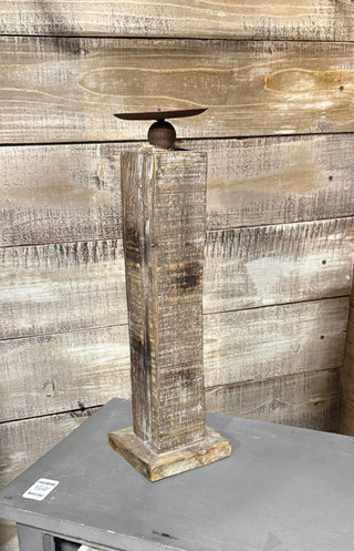 15” Rustic Wood Pillar Candle Holder RSV