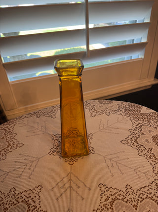 Vintage Yellow Square Glass Bud Vase 8 inches tall