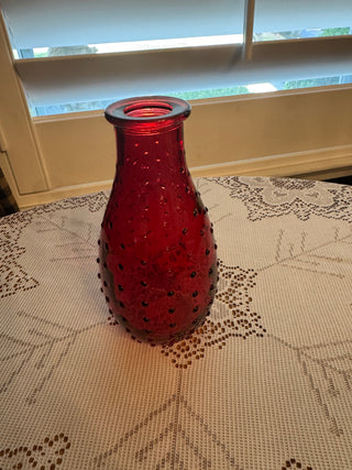 Vintage Hobnail Ruby Red Glass Bud Vase - 6 inches tall