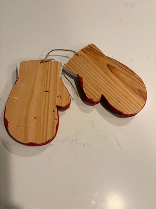 Handpainted wooden Christmas mittens