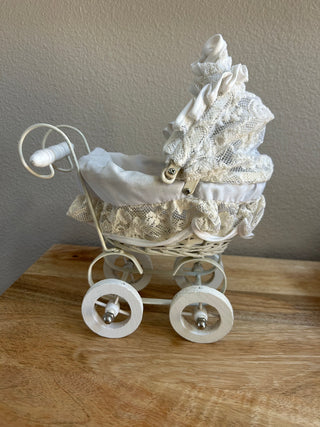 White Lace Wicker Baby Carriage