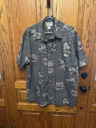 Vintage Cooke Street Black and Tan Men's Hawaiian Shirt Sixe 2XL