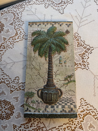 Vintage Janet Kruskamp 3d Resin Potted Palm Plaque with City Background
