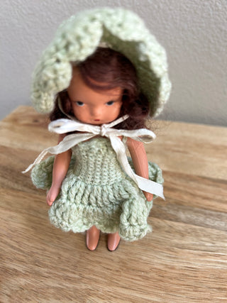 Nancy Ann Storybook Doll, Sage Green Crochet Dress and Bonnet