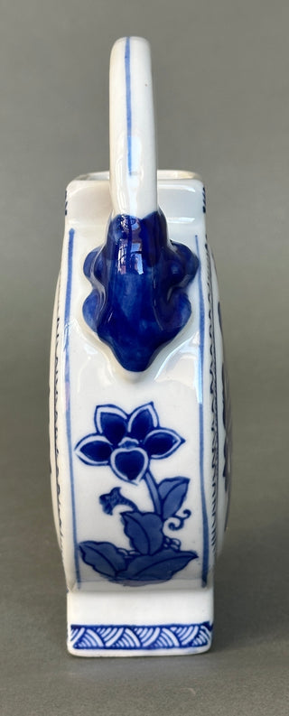 Chinoiserie Blue and White Ceramic Teapot Round Flat Longevity Character Vase