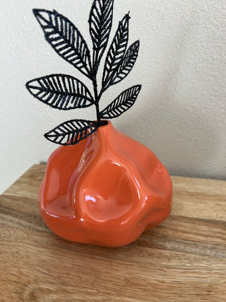 Orange Ceramic Dimpled Vase