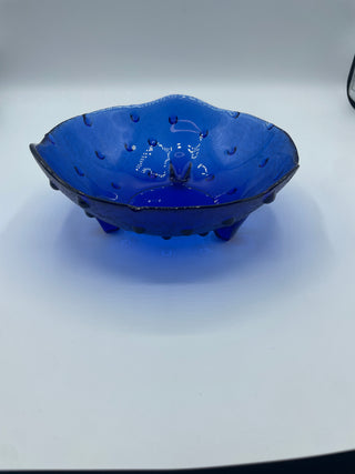 Vintage cobalt hobnail footed bowl