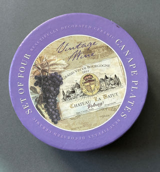 Set of 4 Ceramic Canape Plates - Vintage French Wine Label Design, Bordeaux & Burgundy