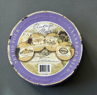 Set of 4 Ceramic Canape Plates - Vintage French Wine Label Design, Bordeaux & Burgundy