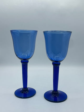 Pair of hand-blown cobalt wine glasses