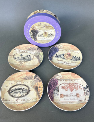 Set of 4 Ceramic Canape Plates - Vintage French Wine Label Design, Bordeaux & Burgundy