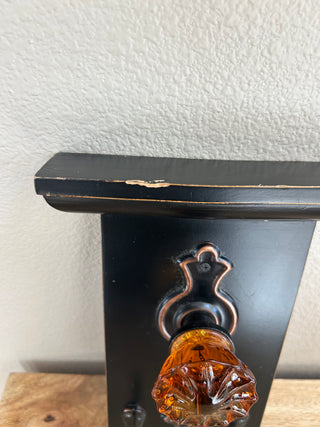 Orange Doorknob on Black Wood Wall Decor With 2 Hooks