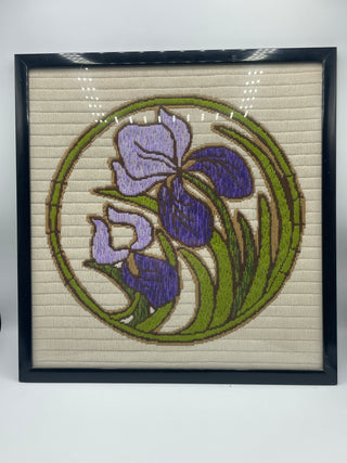 Iris needlepoint in frame