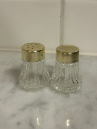 Small Glass S&P Shakers with Gold Lids    MTS