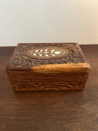 Carved wood inlay box