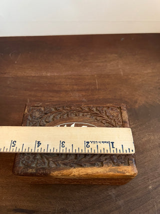 Carved wood inlayed box