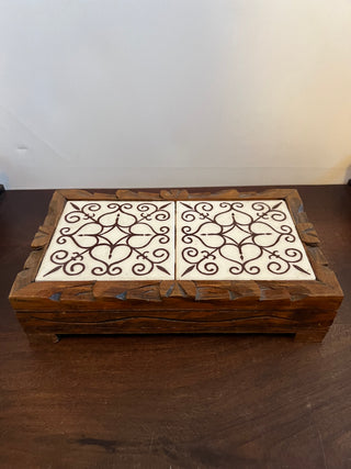 Tile carved wood box