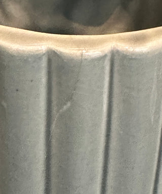 Zinnia Relief Column Vase 9.25" – Blue-Grey Art Pottery, Attributed to Cameron Clay Products (As-Is, Hairline)
