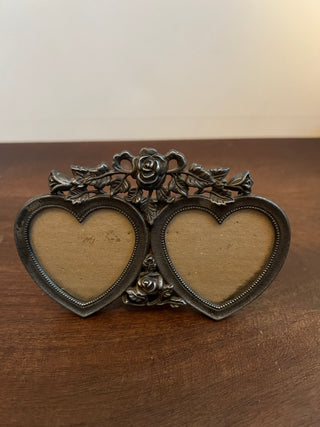 Pewter double heart mini frame