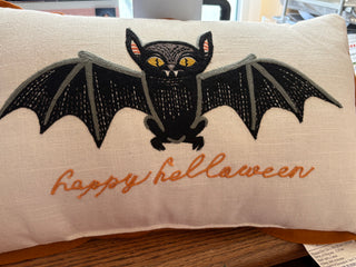 Embroidered Bat "happy Halloween" accent throw pillow