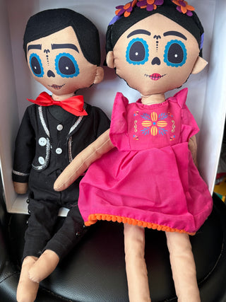 Artisan Day of the Dead rag dolls - man/woman couple 18"