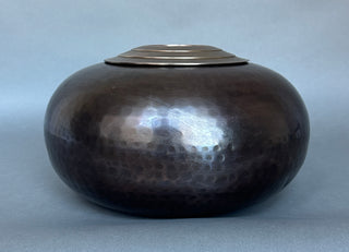 Vintage Hand-Hammered Brass Orb Vase with Stepped Ring Neck & Fitted Collar, 11" x 7"